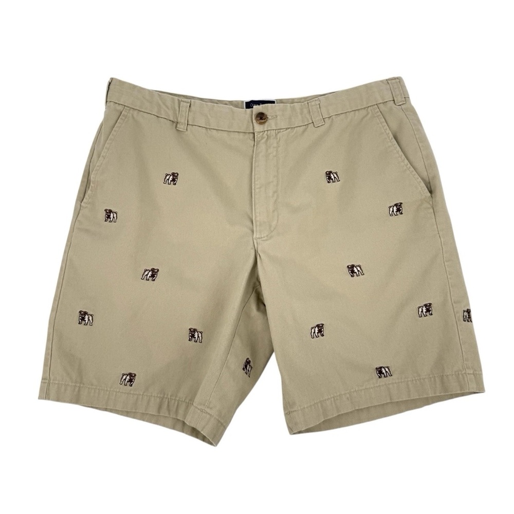 Macys Club Room Shorts Mens Size 36 Khaki Chino Embroidered Bulldog Novelty